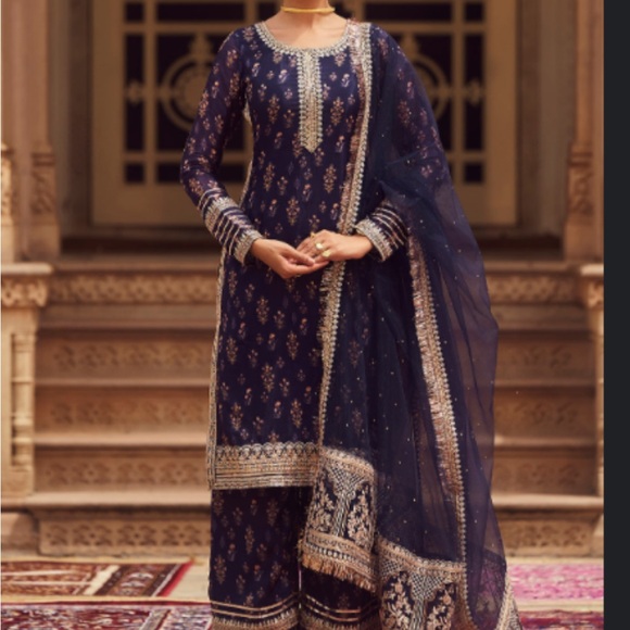 Lashkaraa Other - Elegant Navy Blue Kurta with Intricate Embroidery